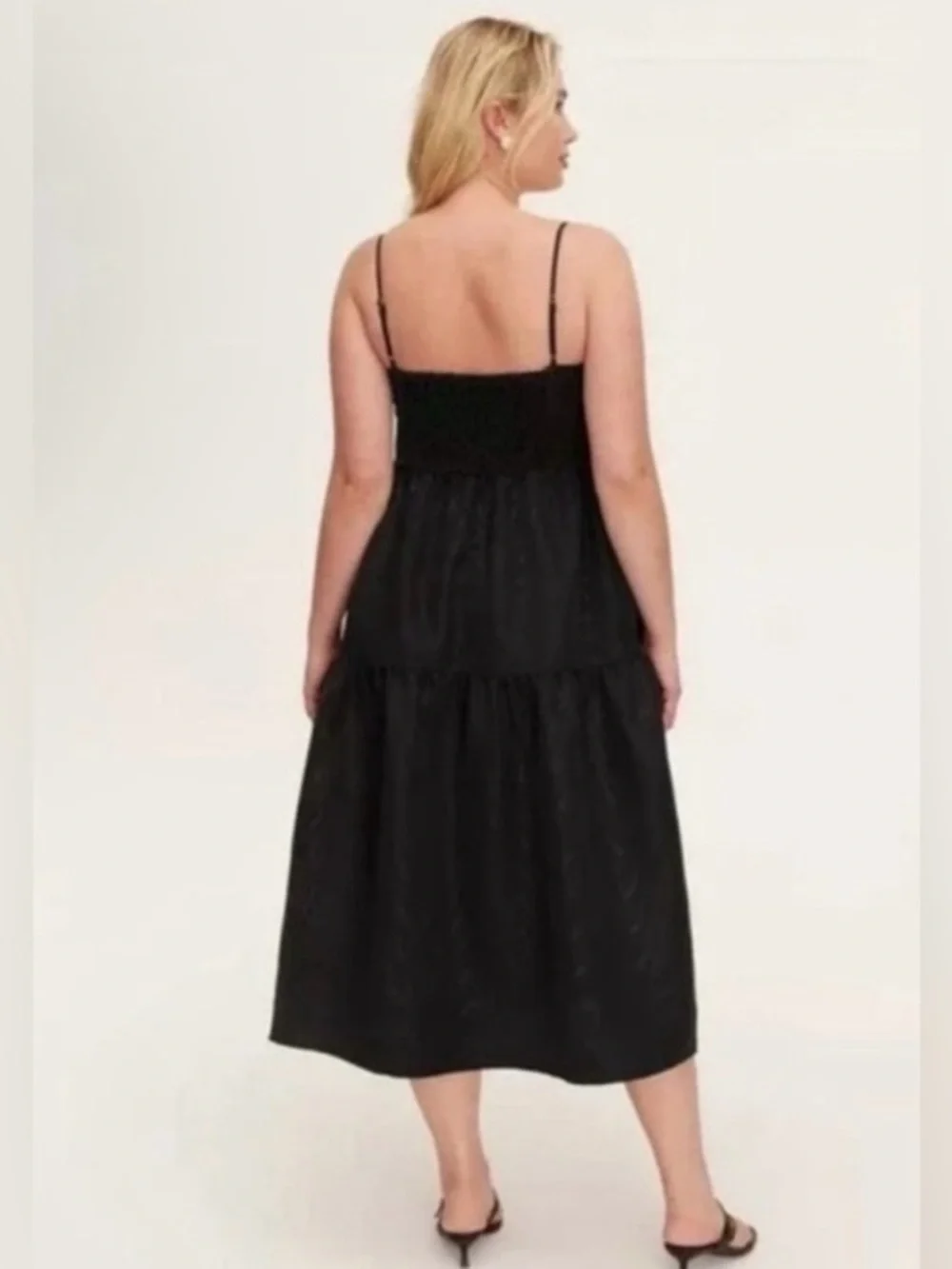 kate spade Black Tiered Midi Dress with Spaghetti Straps